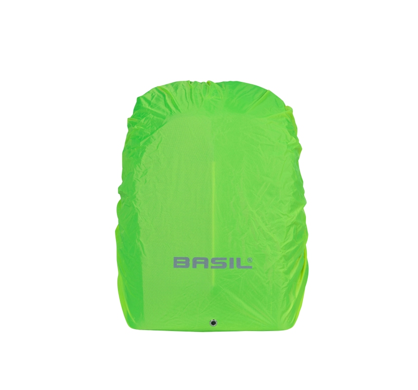 Cykeltaske fra BASIL model B-Safe Commuter  Nordlicht. Farve: Olive, dim. 41x14x32cm, vol. 17 L, Indbygget USB port, LED lys m.m.